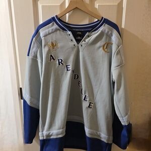 Disney Frozen Elsa Hockey Jersey Womens Large Blue Our Universe Arendelle Olaf